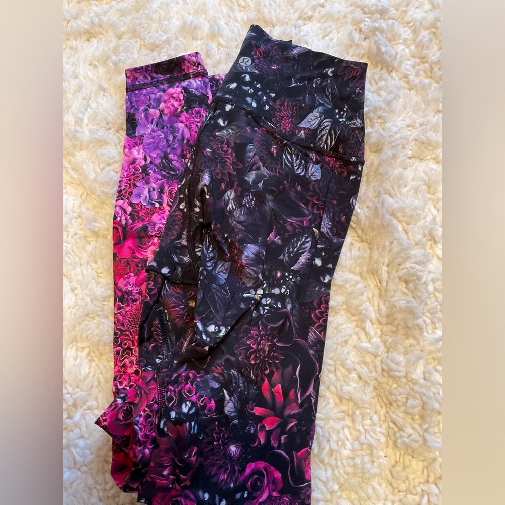Lululemon leggings, colorful print.